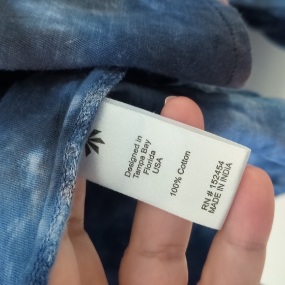 Caite Blue Tie-Dye Cotton Boho Beachy Button Down Oversized Relaxed Fit Shirt S - Picture 3 of 5